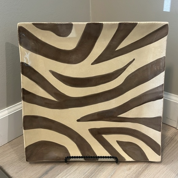 POTTERY BARN Barbara Eigen Zebra Striped 14" Square Ceramic Serving Platter - Picture 1 of 6